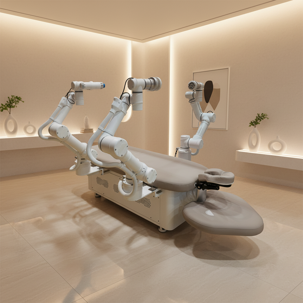 Stół z trzema robotycznymi ramionami – render producenta