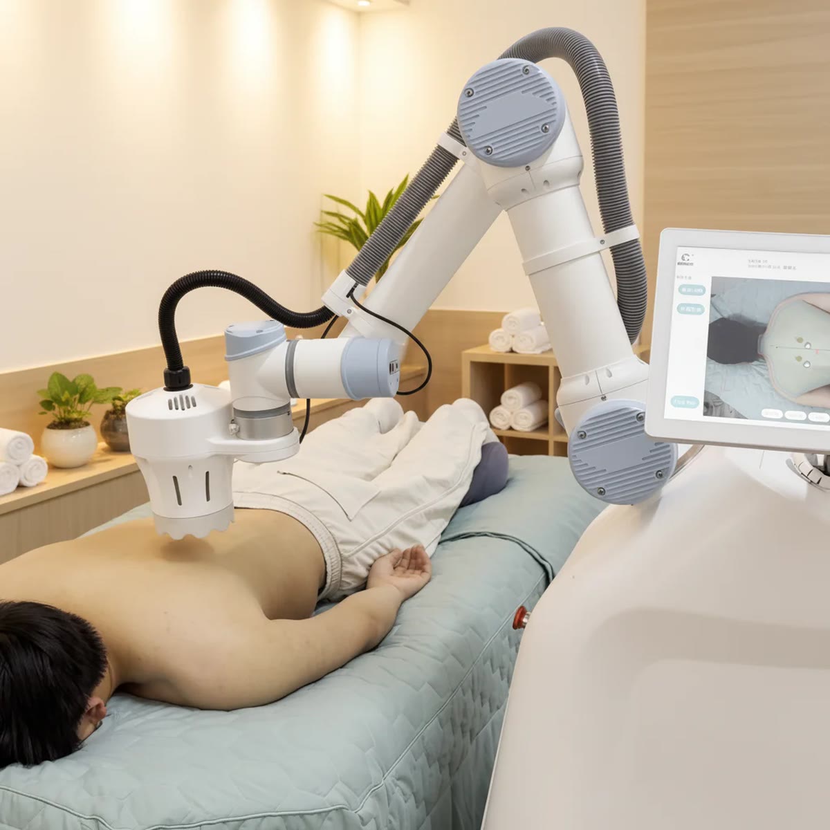 AI-массаж: роботизированная рука во время сеанса